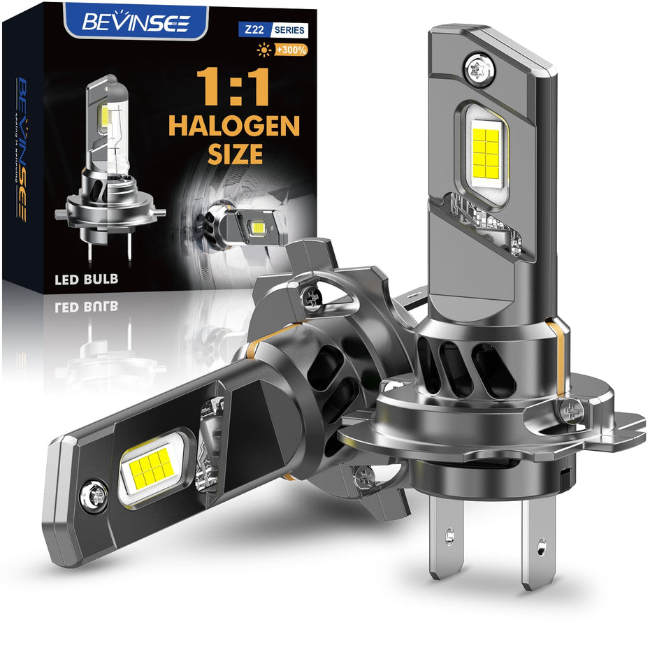 BEVINSEE Z22 H7 Car LED Headlight Bulbs CSP Kit Globes Conversion Cool White High Low Beam 6000K