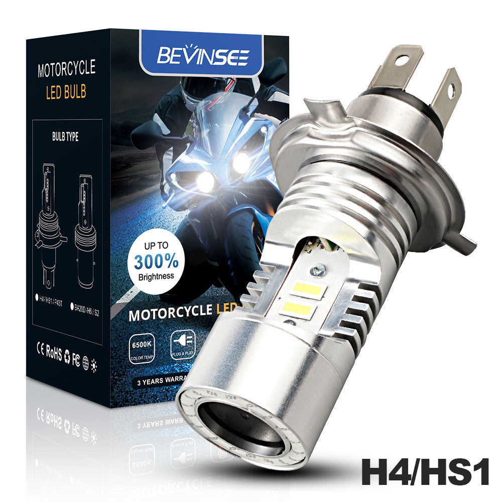Bevinsee H4 HB2 9003 Motorcycle LED Headlight Kit Hi/Lo Beam Blue Angel Eyes
