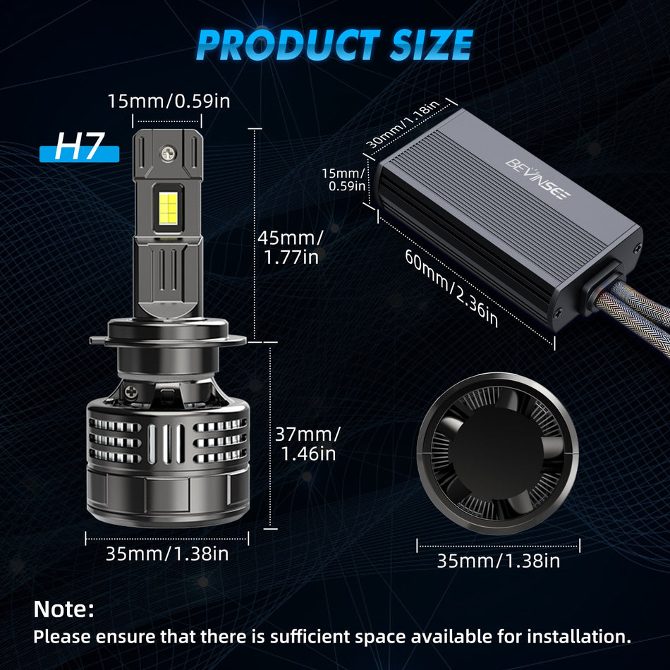 BEVINSEE V55 Upgrade H7 LED Headlight Bulb 150W/Pair 700% Bighter than Halogen