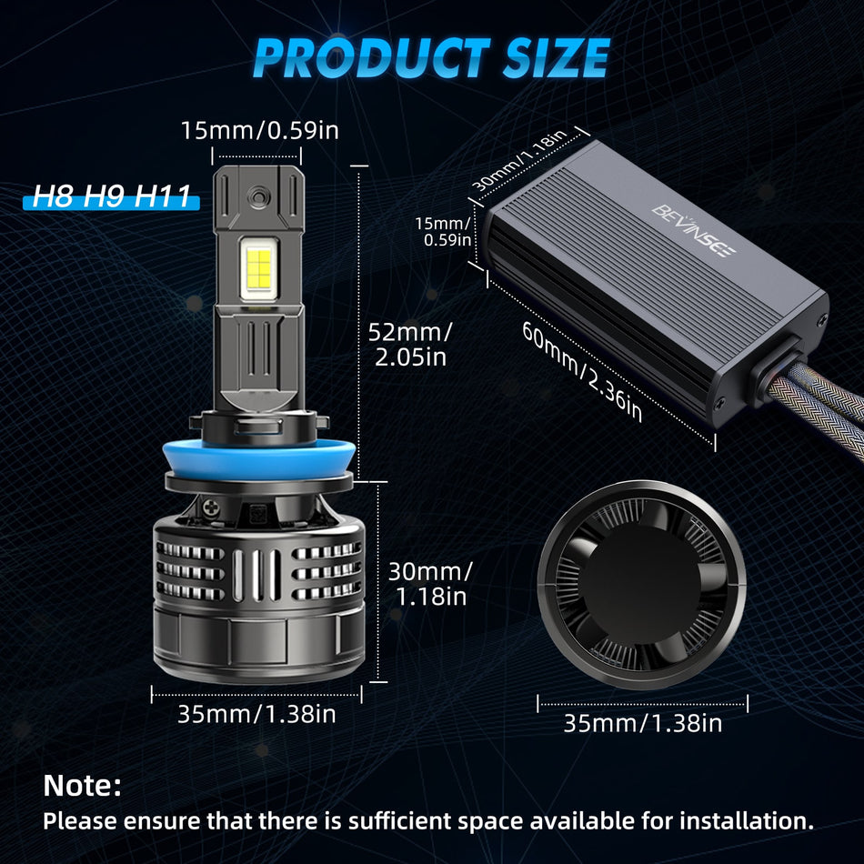 BEVINSEE V55 Upgrade H8/H9/H11 LED Headlight Bulb 150W/Pair 28,000 LM 6000K