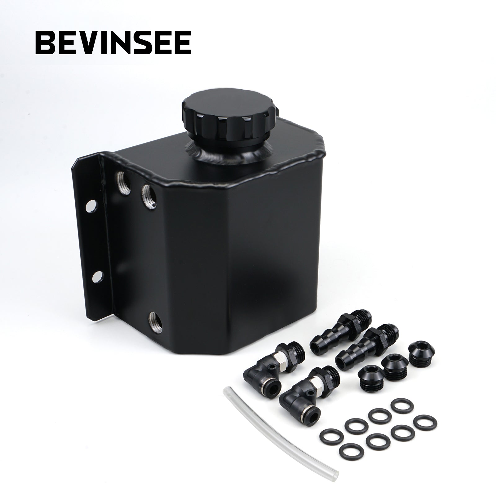 BEVINSEE Universal Aluminum 1L Coolant Radiator Overflow Recovery Water Tank Bottle