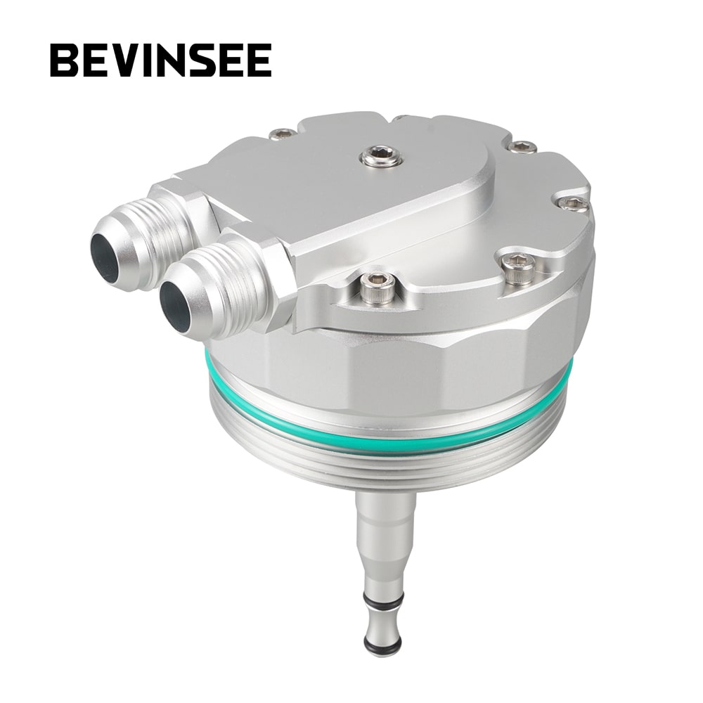 BEVINSEE Oil Filter Lid Cap With Cooler Fittings and Sensor Ports for BMW M52/M54/M56