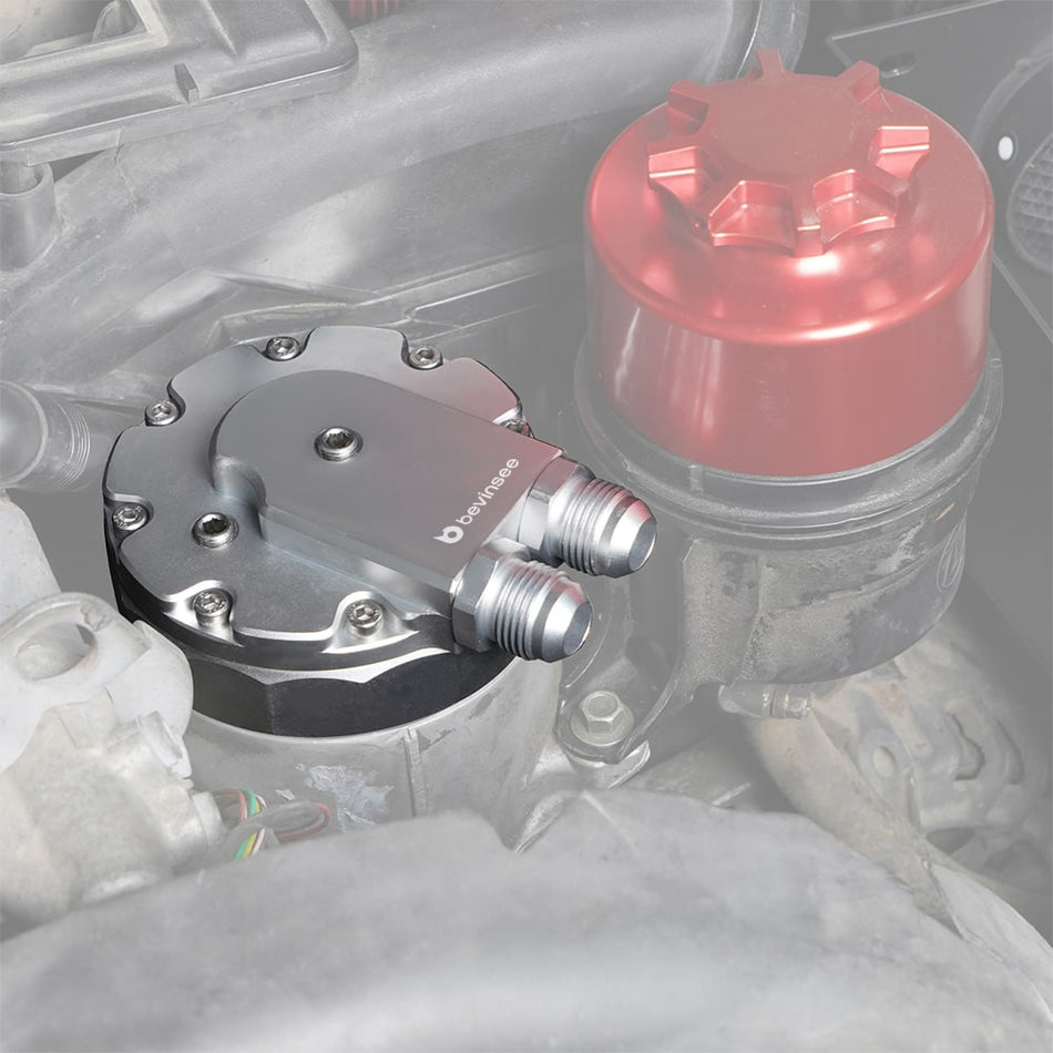 BEVINSEE Oil Filter Lid Cap With Cooler Fittings and Sensor Ports for BMW M52/M54/M56