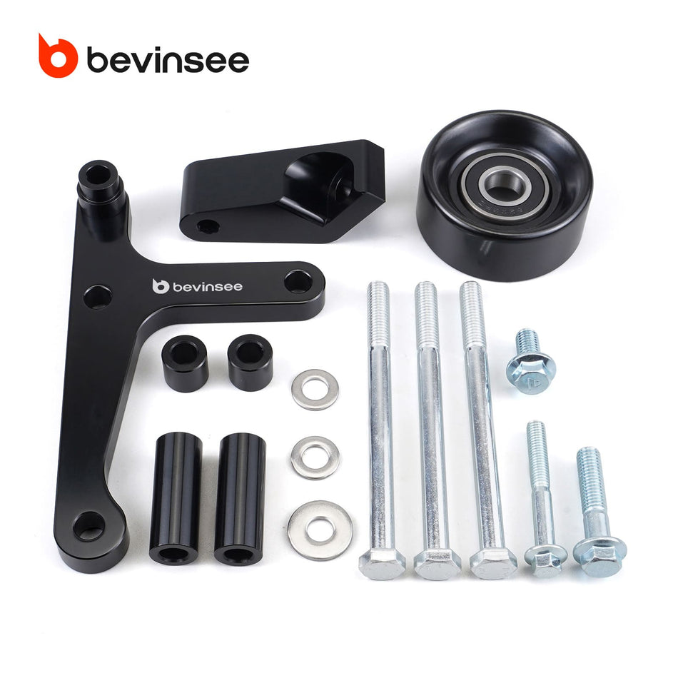 BEVINSEE LS Truck Low Mount Alternator Bracket with Pully and Rear Brace For LSX