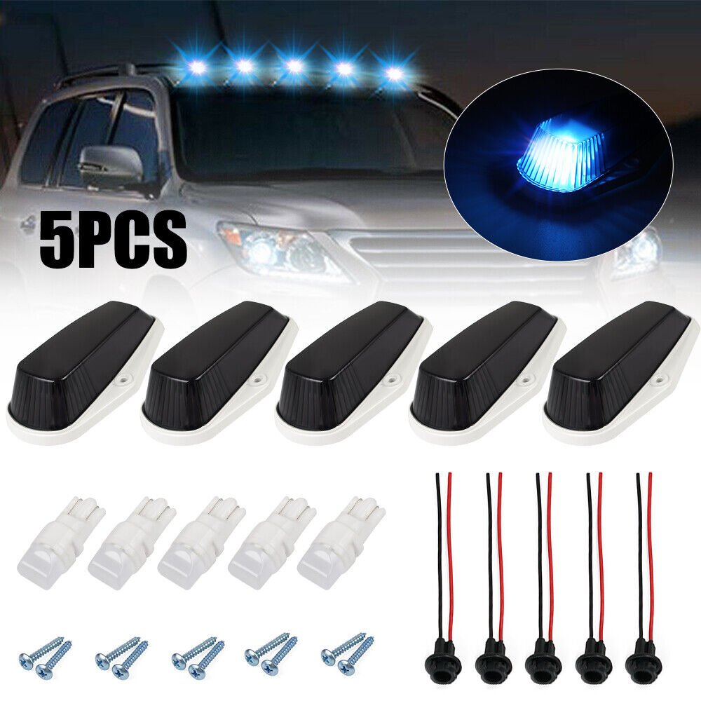 BEVINSEE 5X Smoke Roof Cab Marker Clearance Lights Cover T10 LED Bulbs For Ford F250 F350