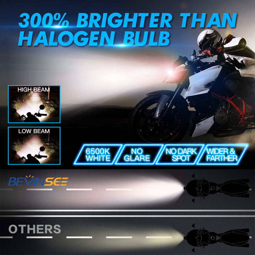 BEVINSEE H4 HB2 9003 Red LED Angel Eyes Marker Motorcycle 25W Light Headlight Hi/Low Bulb