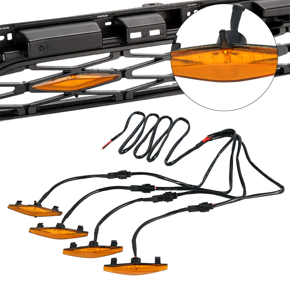 4 x Car Front Grill Grille LED Lights Amber Fit Toyota 4Runner TRD Pro 2014-2019