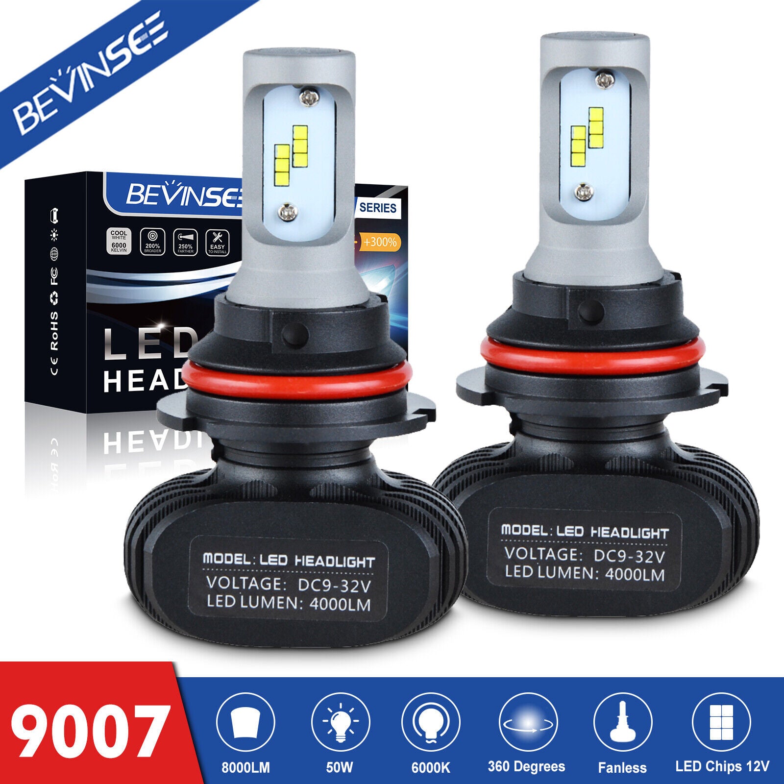 For Arctic Cat 0609-171 LED Headlight Bulbs 1993-1995 Ext 580 ZR 440 Thundercat