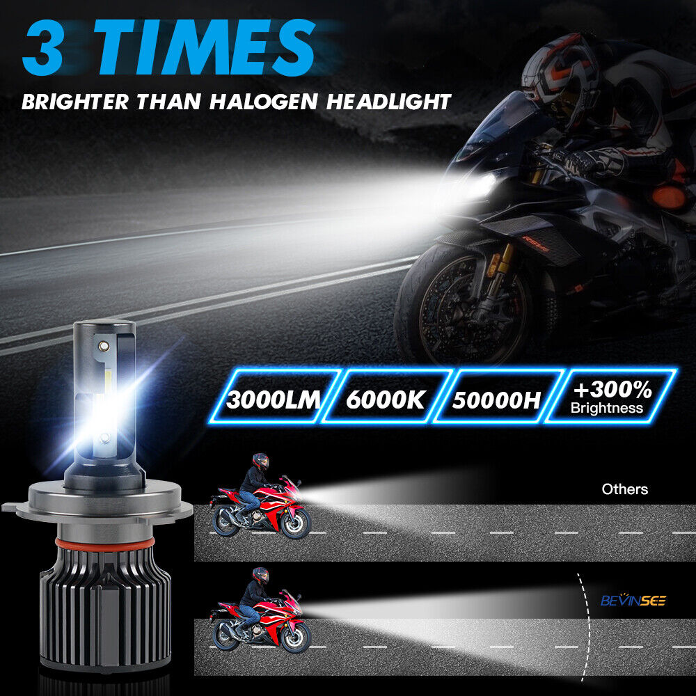 BEVINSEE H4 9003 Hi/low Beam LED Headlight Bulb 25W For ATV UTV Motorcycle Light