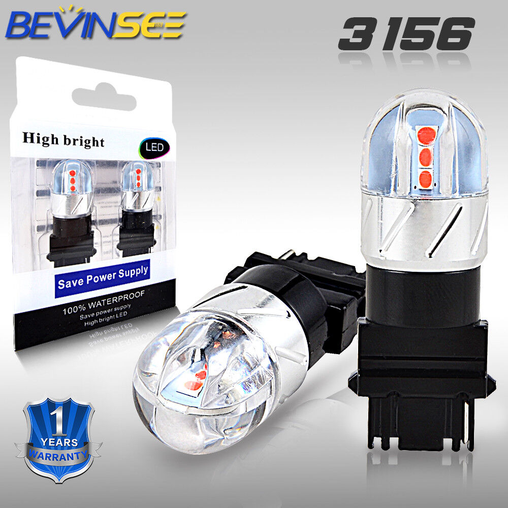 Bevinsee 3156 P27W LED Light Bulbs Car Indicator Tail Stop Brake Lamp Red 12V