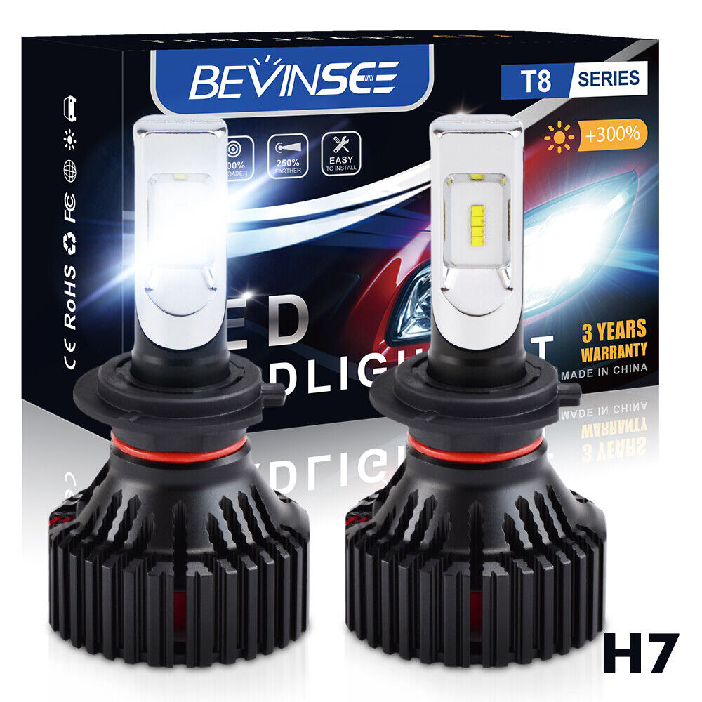 BEVINSEE H7 LED Headlight Bulbs Lamp High Low Beam Fog Kit 16000LM Bright White