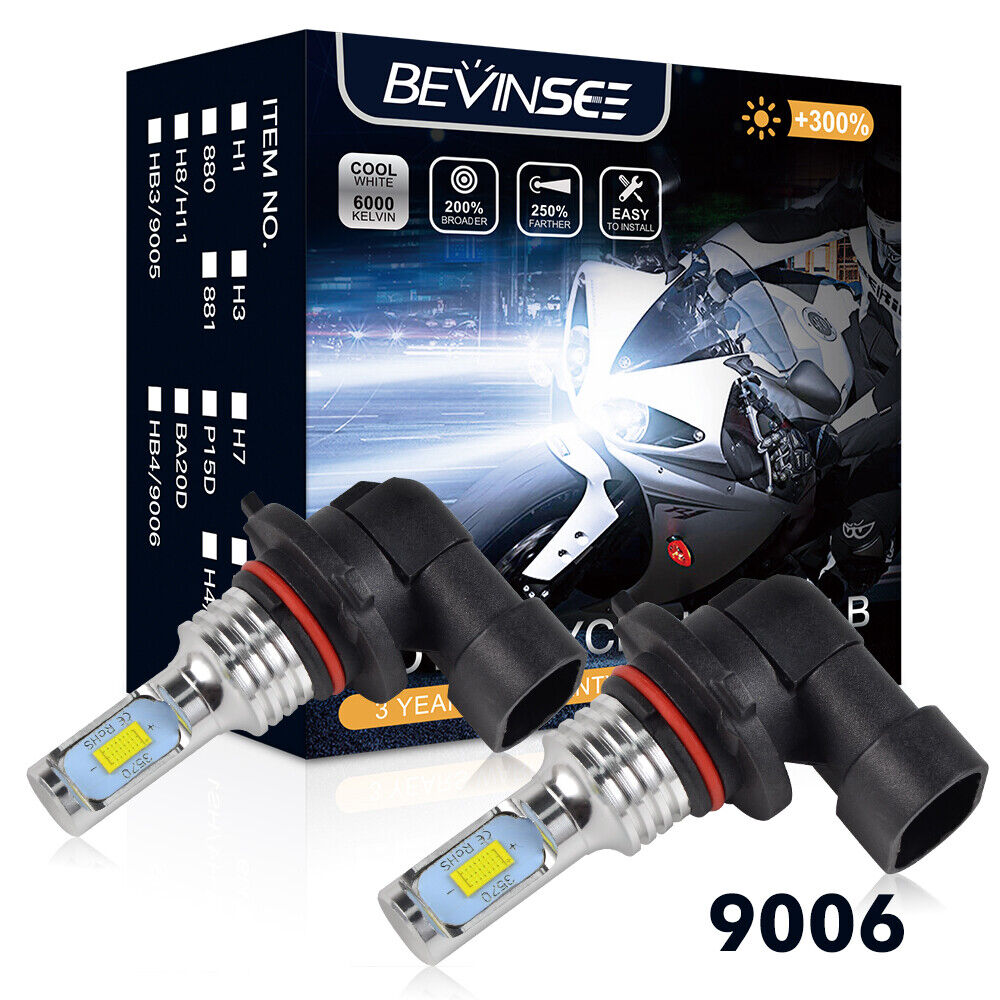 BEVINSEE 9006 HB4 LED Motorcycle Headlight Low Beam Kit 100W 6000K Pure White Light Bulbs