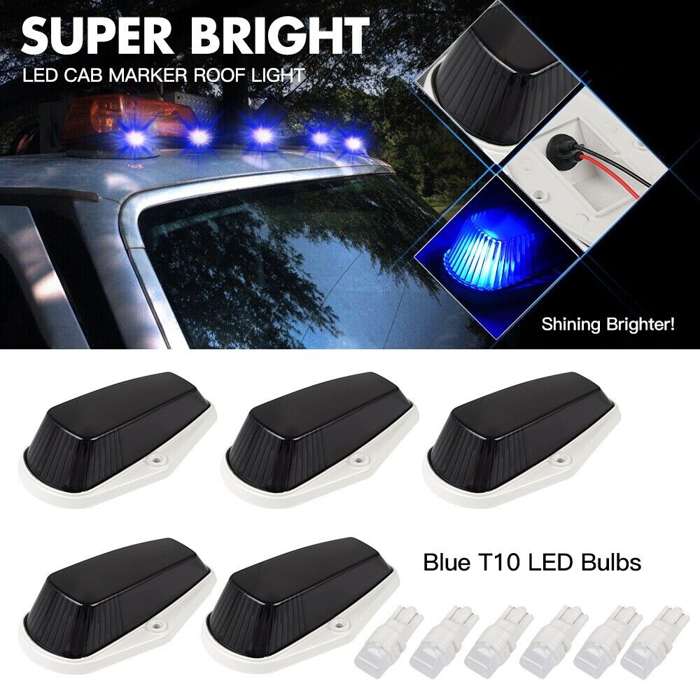 BEVINSEE 5pcs Smoke Lens T10 LED Cab Roof Marker Top Lights For Ford F Super Duty Blue