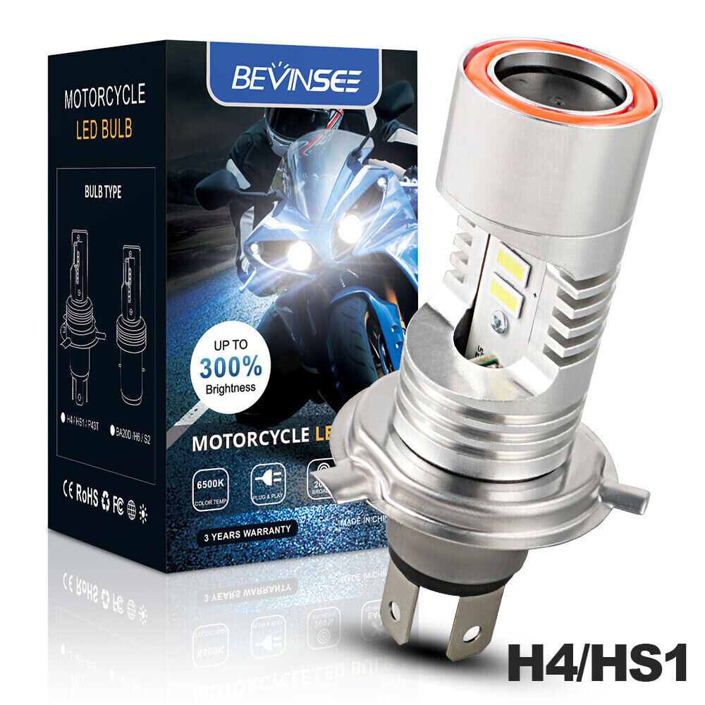 BEVINSEE H4 HB2 9003 Red LED Angel Eyes Marker Motorcycle 25W Light Headlight Hi/Low Bulb
