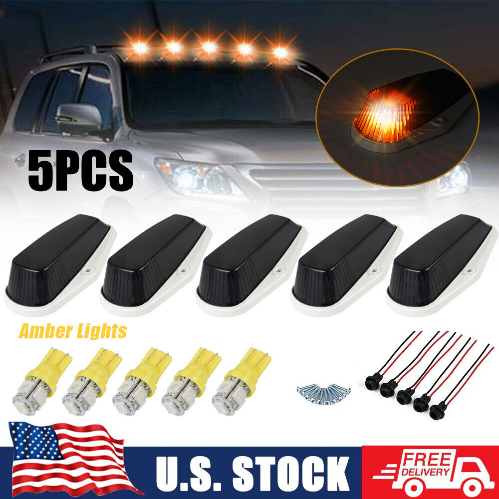 5x LED Cab Marker Roof Lights Amber T10 Bulbs Kit for Ford F-250 F-350 1980-1997