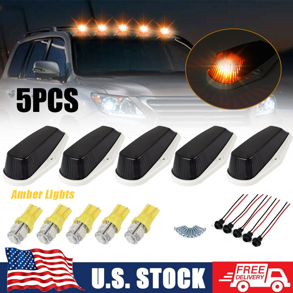 BEVINSEE 5x LED Cab Marker Roof Lights Amber T10 Bulbs Kit for Ford F-250 F-350 1980-1997