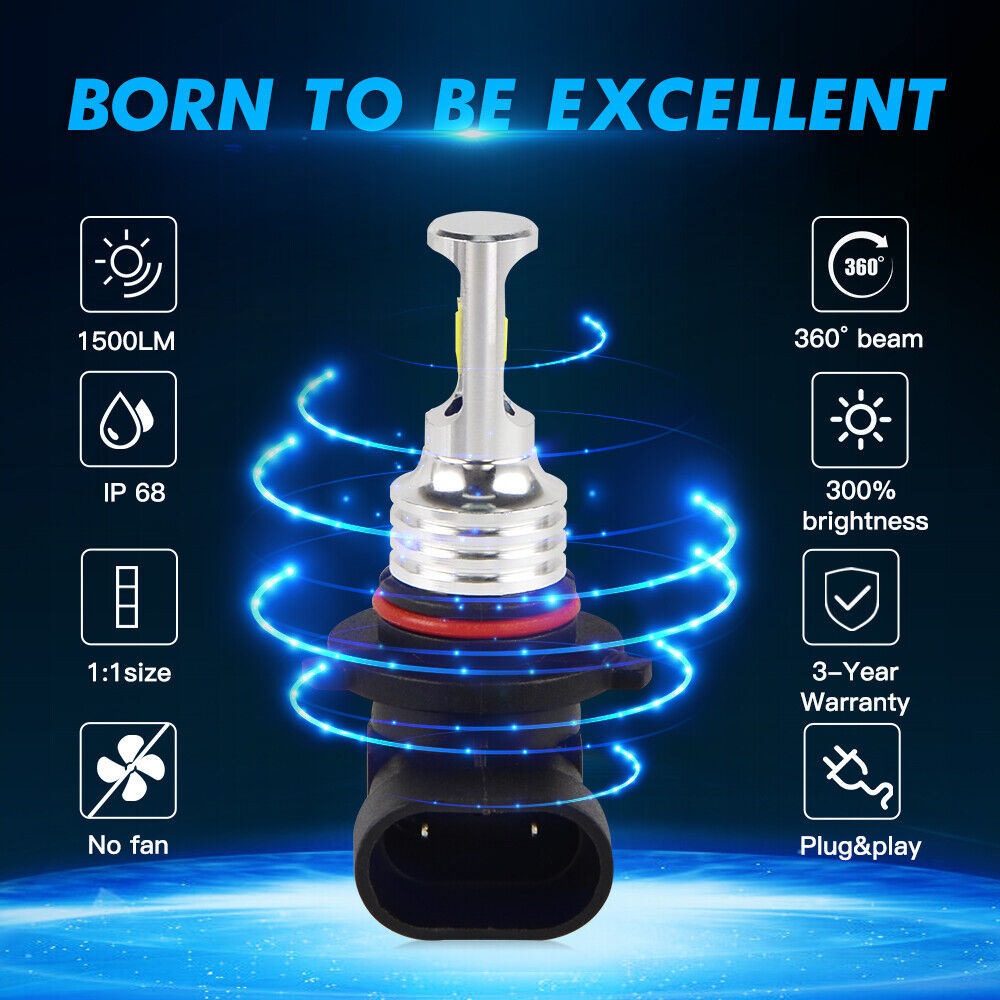 9006 HB4 LED Motorcycle Headlight Low Beam Kit 100W 6000K Pure White Light Bulbs