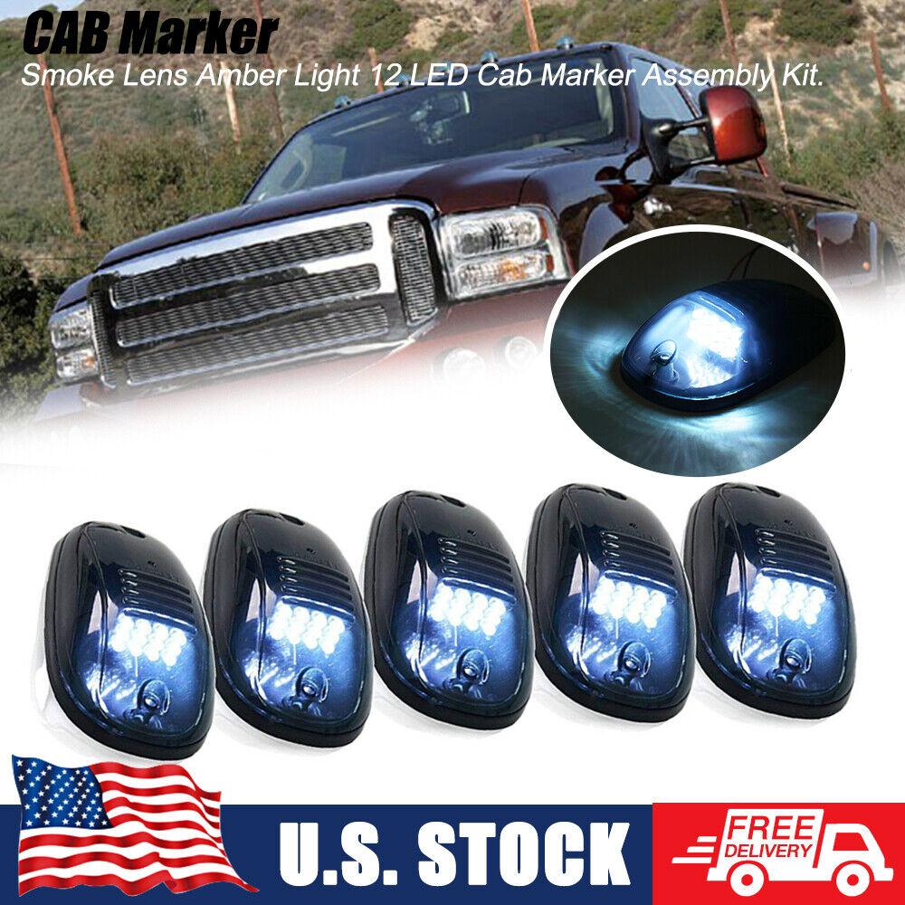 BEVINSEE 5x LED Smoke White Cab Marker Roof Running Lights For Ford F-150 F-250 1999-2016