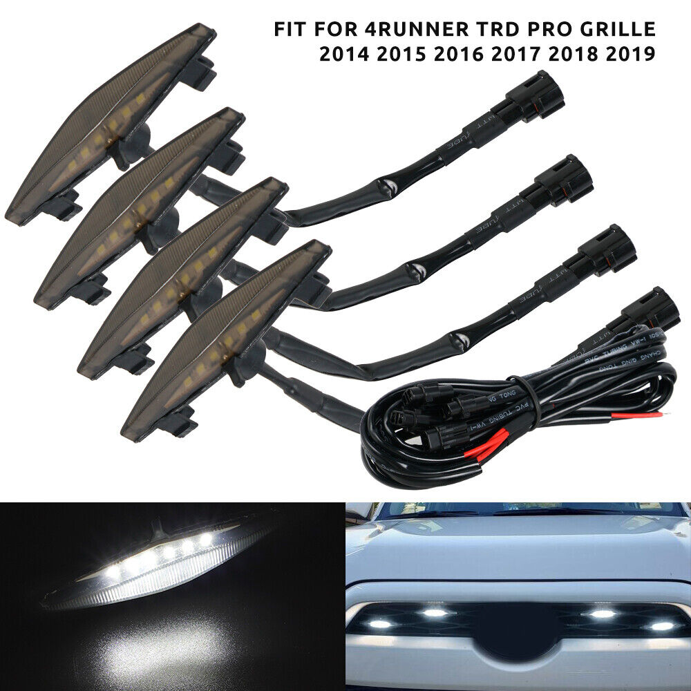 4PCS Smoked Lens Front Grille White LED Lights For Toyota 4Runner TRD Pro 2014-2019