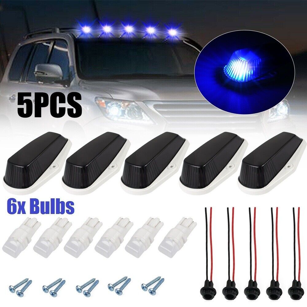 BEVINSEE 5pcs Smoke Lens T10 LED Cab Roof Marker Top Lights For Ford F Super Duty Blue