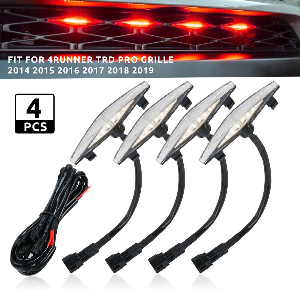 BEVINSEE 4pcs Clear Lens Red LED Grille Running Lights for Toyota 4Runner TRD Pro 14-19
