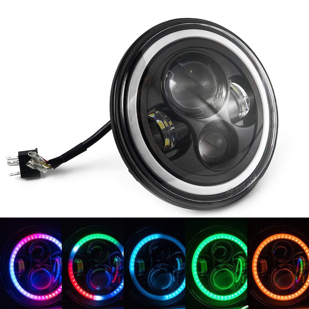 7" Inch RGB LED Halo Headlight 4" Fog Lights Built-in Canbus For Jeep Wrangler JK