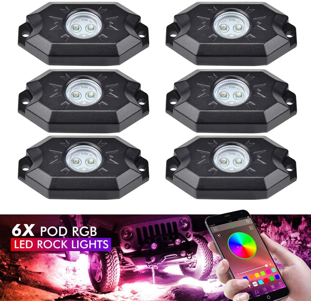 BEVINSEE RGB LED Rock Lights Bluetooth/APP Control for Trucks UTV ATV SUV | 6 Pods