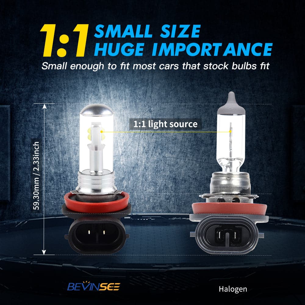 BEVINSEE H8 H11 LED Lamps 1500LM 80W 6000K Fog Light Bulbs Kit
