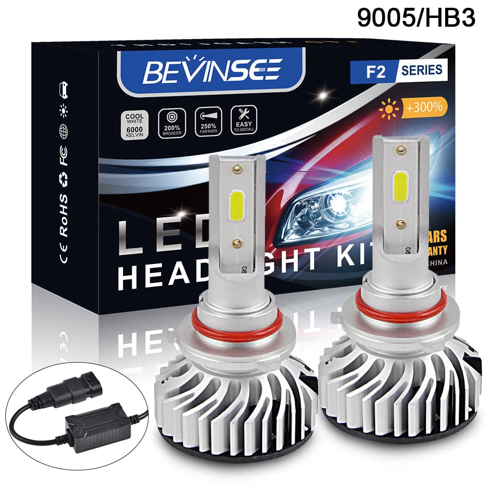 BEVINSEE F2 9005 HB3 COB LED Headlights Conversion High Low Beam Light Bulbs