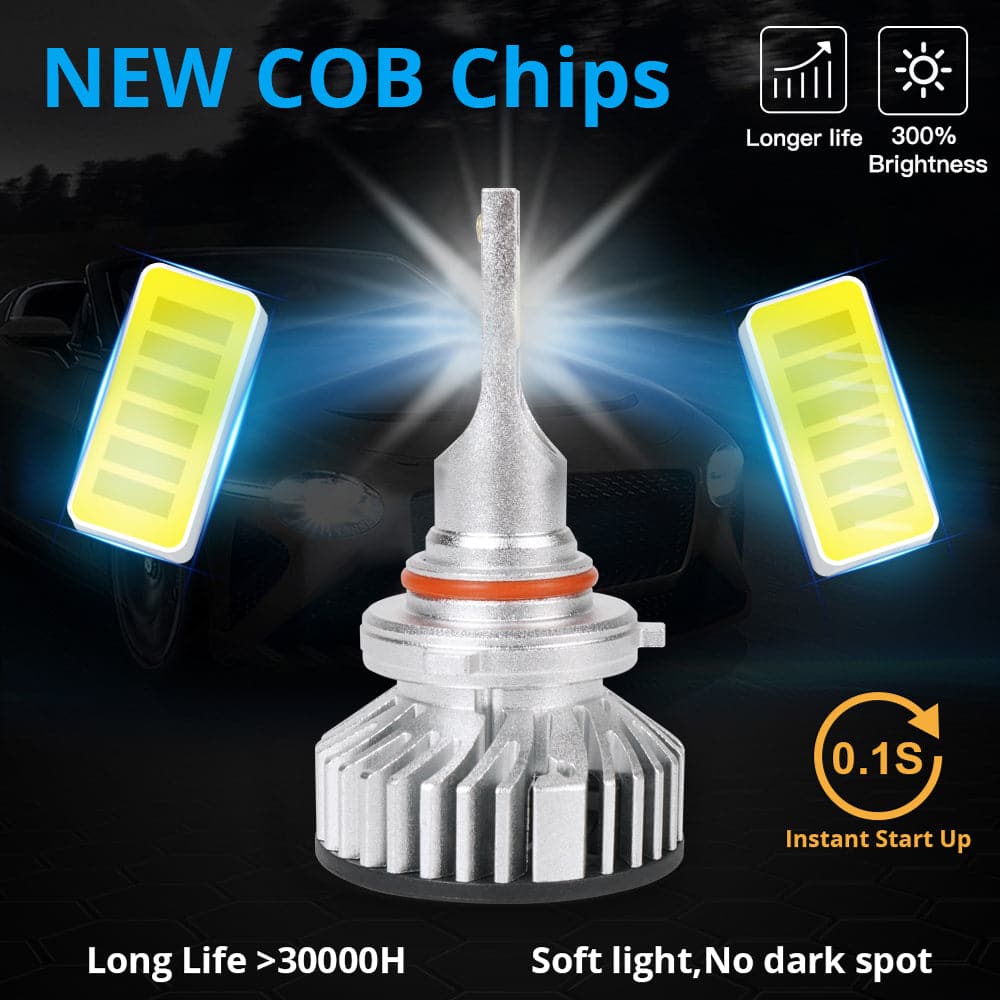 BEVINSEE 9006 HB4 COB LED Headlights Kit Low Beam 6000LM 6000K Super White Bulbs