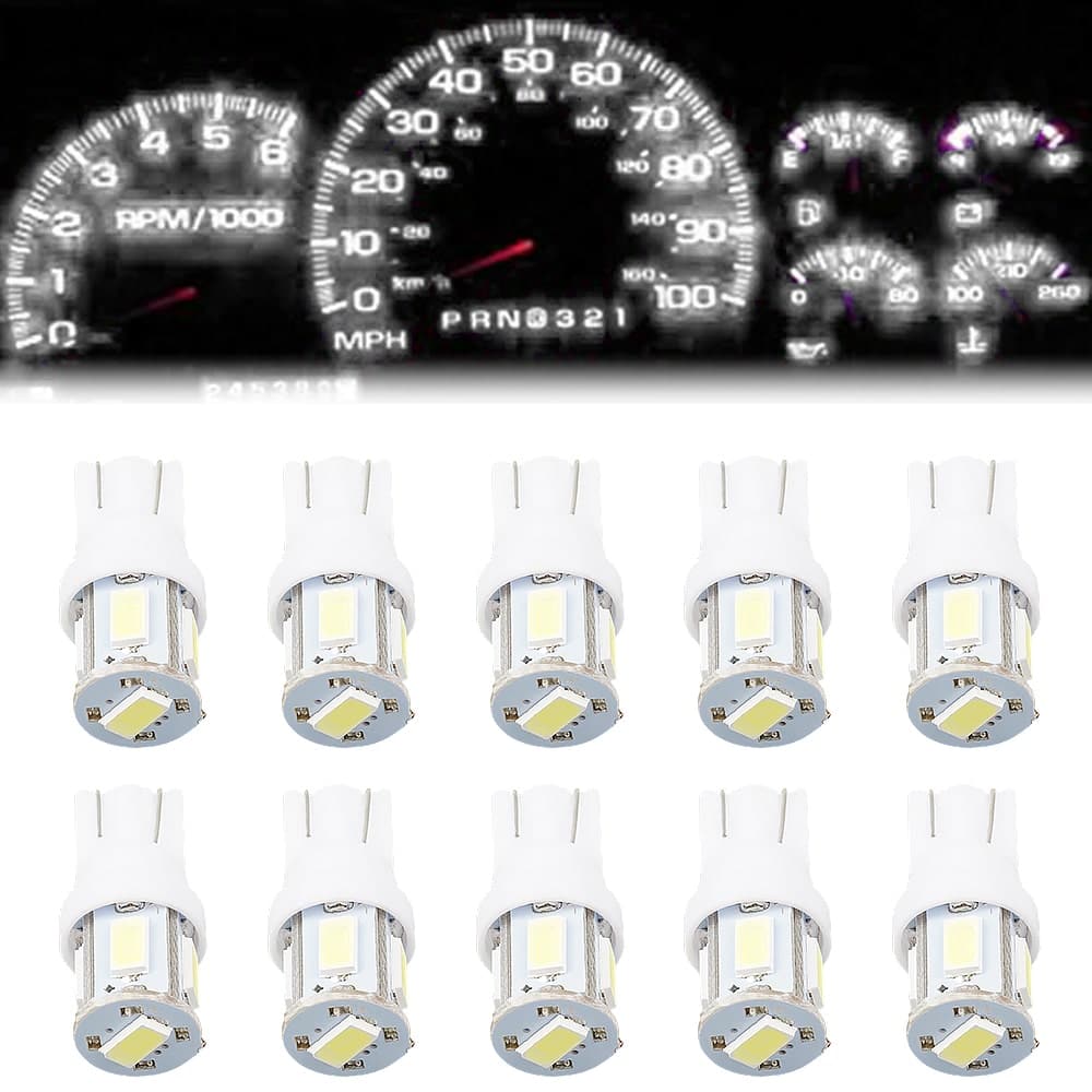 BEVINSEE 10pcs T10 White LED Instrument Panel Light Dash Cluster Gauge