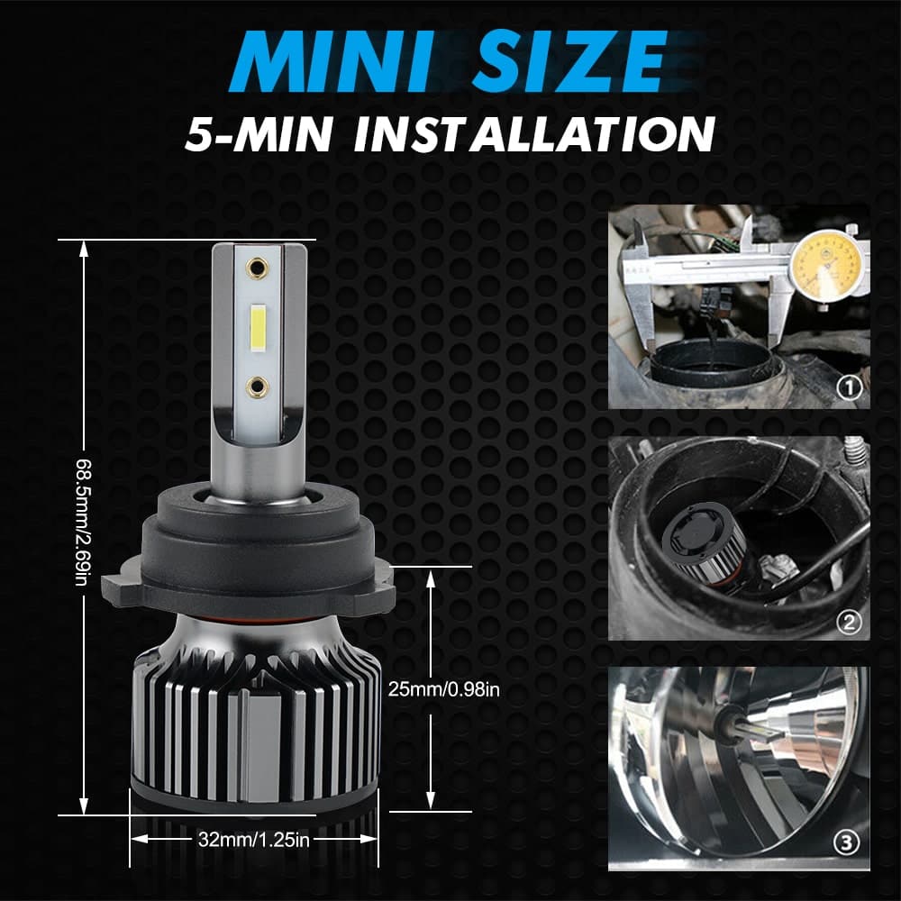 BEVINSEE H7 LED Headlights Bulbs w/ Adapter Socket for Hyndai Starex 6000K White