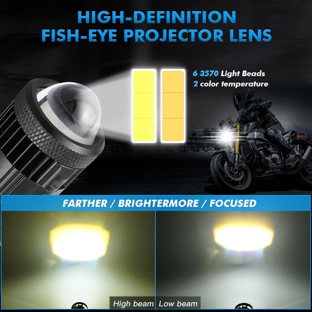 BEVINSEE M10F BA20D LED Motorcycle Headlight Projector Lens 30W 3000LM 3000K/6500K