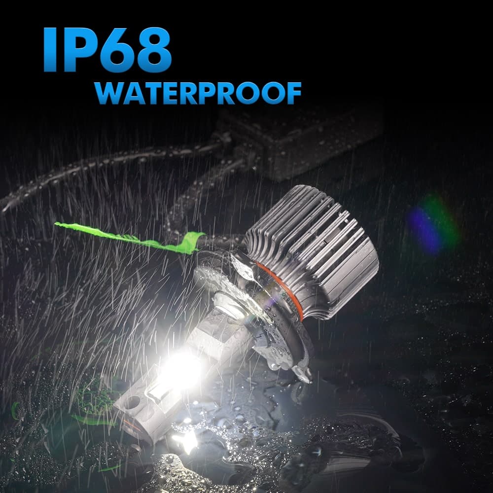 BEVINSEE F33 H4 9003 LED Headlight Waterproof Bulbs 80W 6000K 8000LM