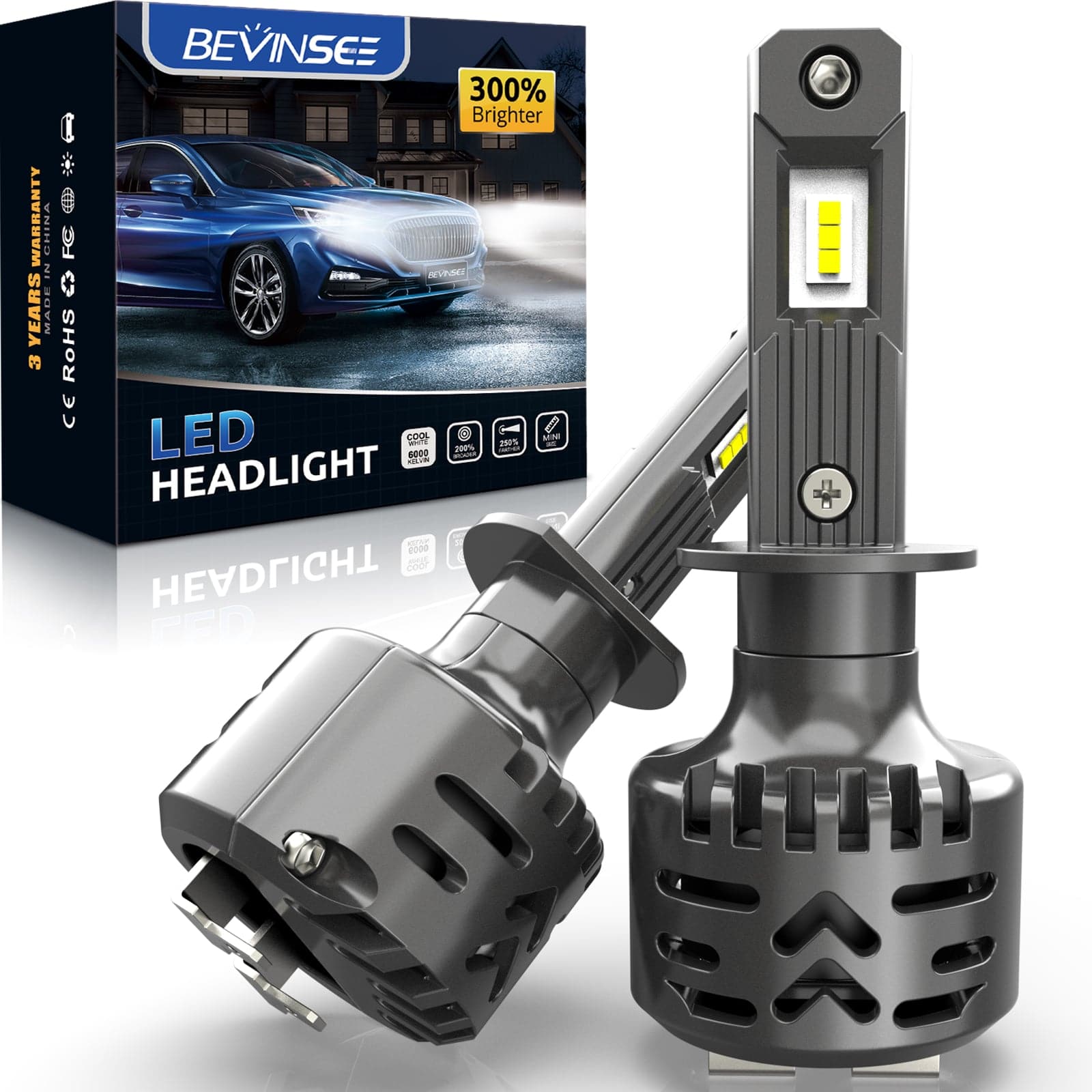 BEVINSEE Plug and play S350 H1 LED Headlight Bulbs High Low Beam Lamp