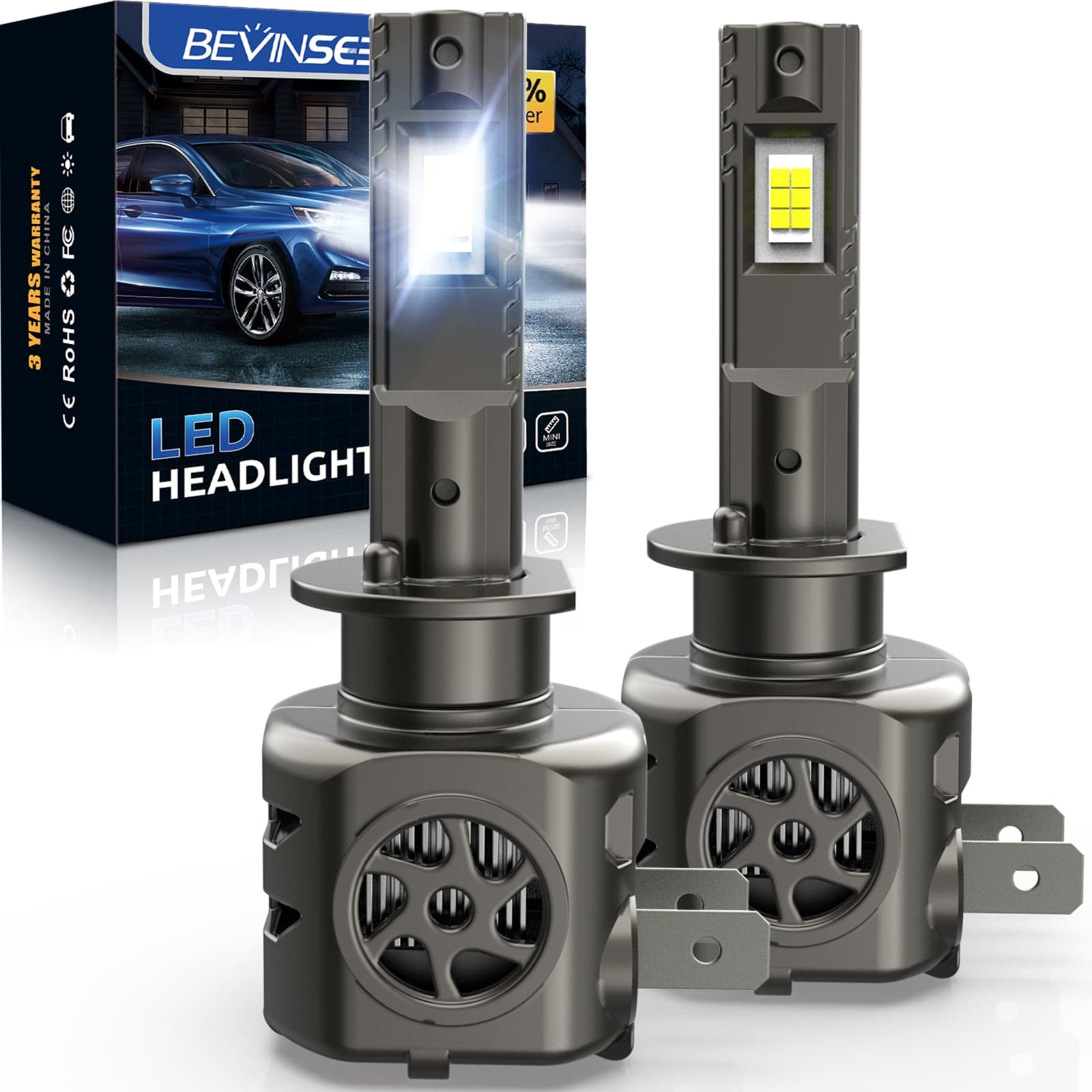 BEVINSEE S550 H1 LED Headlight Foglight Bulbs DRL Fog Lamp 10000LM