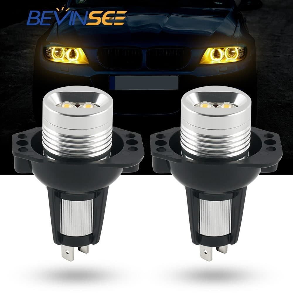 BEVINSEE Angel Eyes LED Headlight Halo Ring Light Bulbs For BMW E90 E91 3 Series