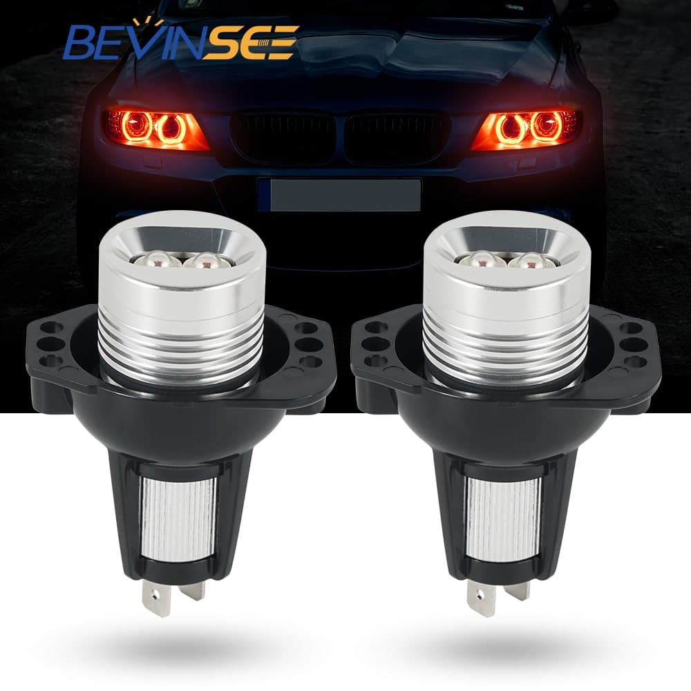 BEVINSEE Angel Eyes LED Headlight Halo Ring Light Bulbs For BMW E90 E91 3 Series