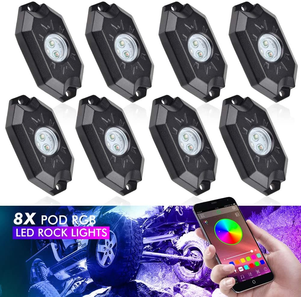 RGB LED Rock Lights Bluetooth/APP Control for Trucks UTV ATV SUV | 8 Pods
