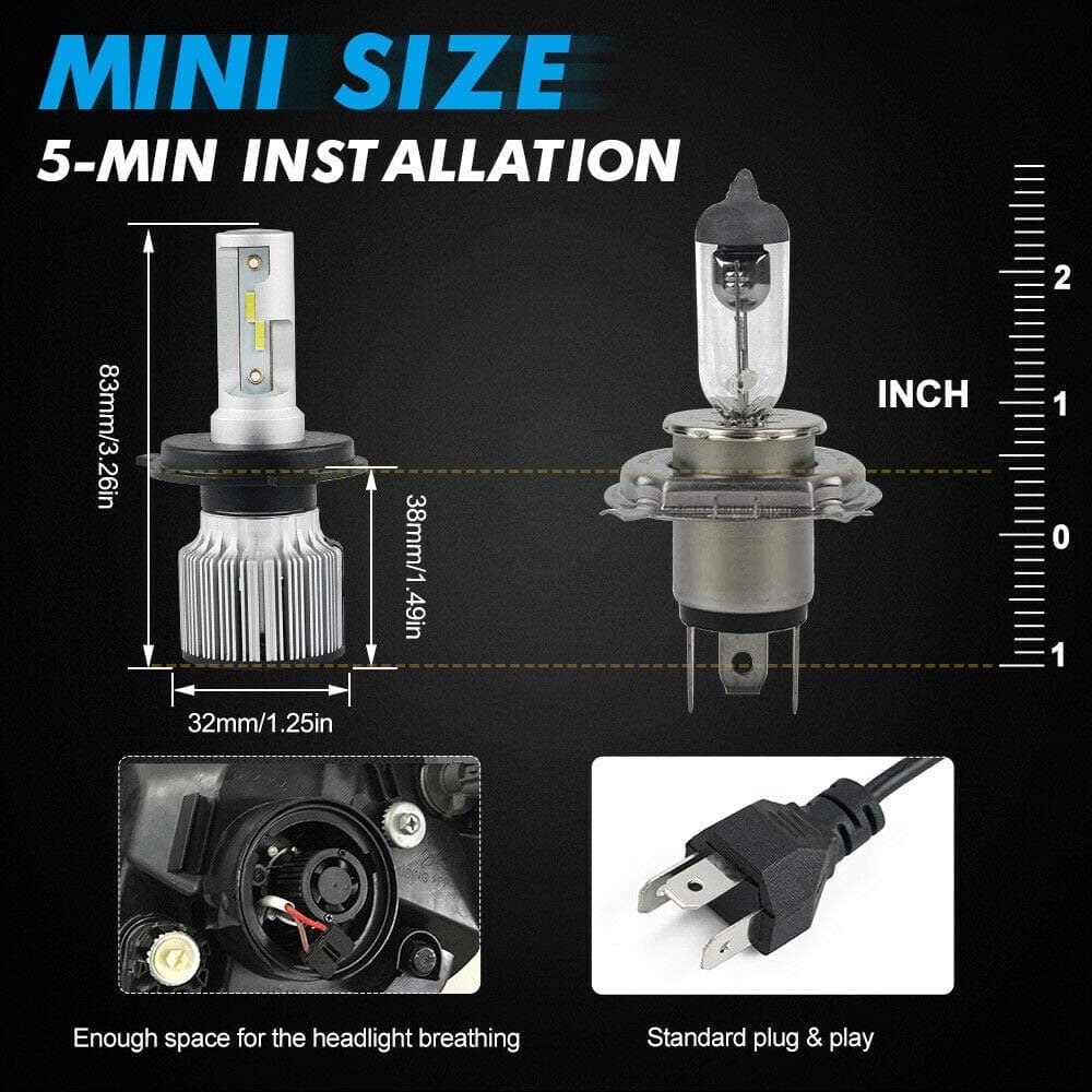 BEVINSEE F31C H4 9003 MINI LED Headlight Bulbs White Hi/Low Beam 10000LM