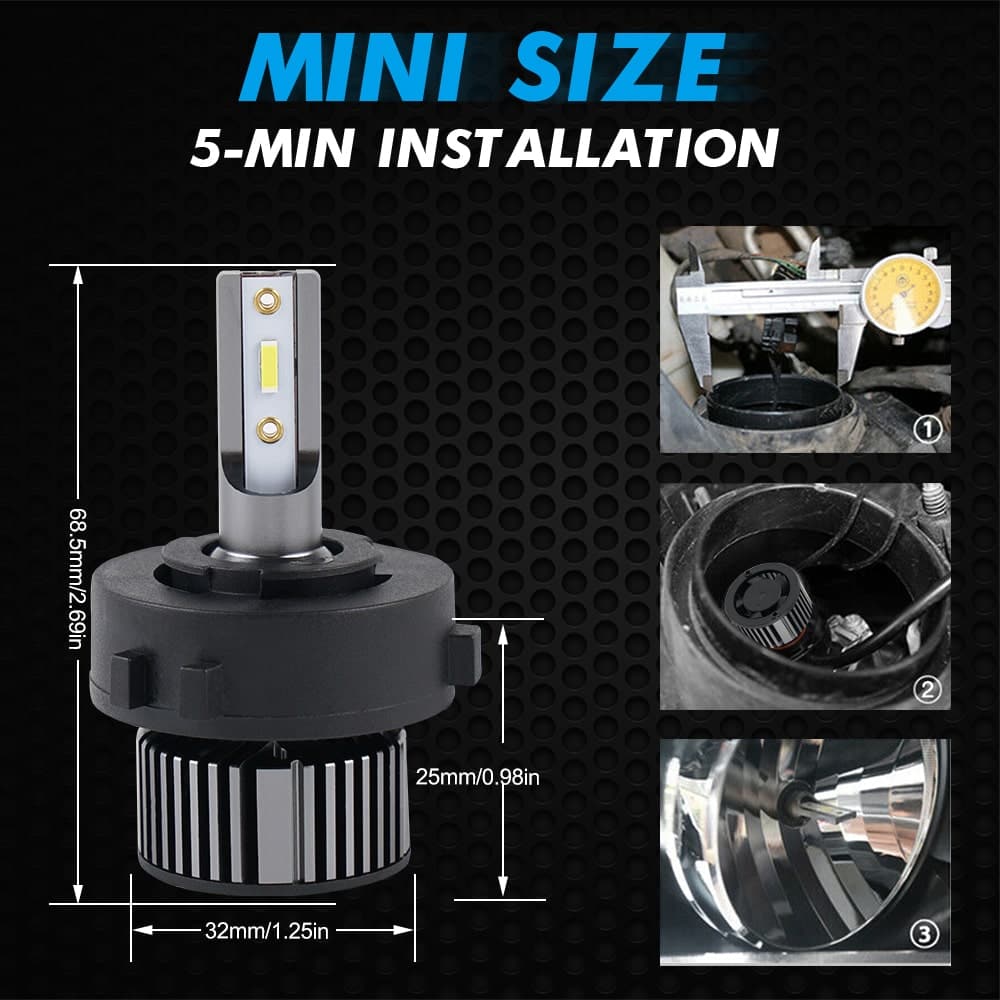 Bevinsee H7 LED Headlight Bulbs with Adapter Socket