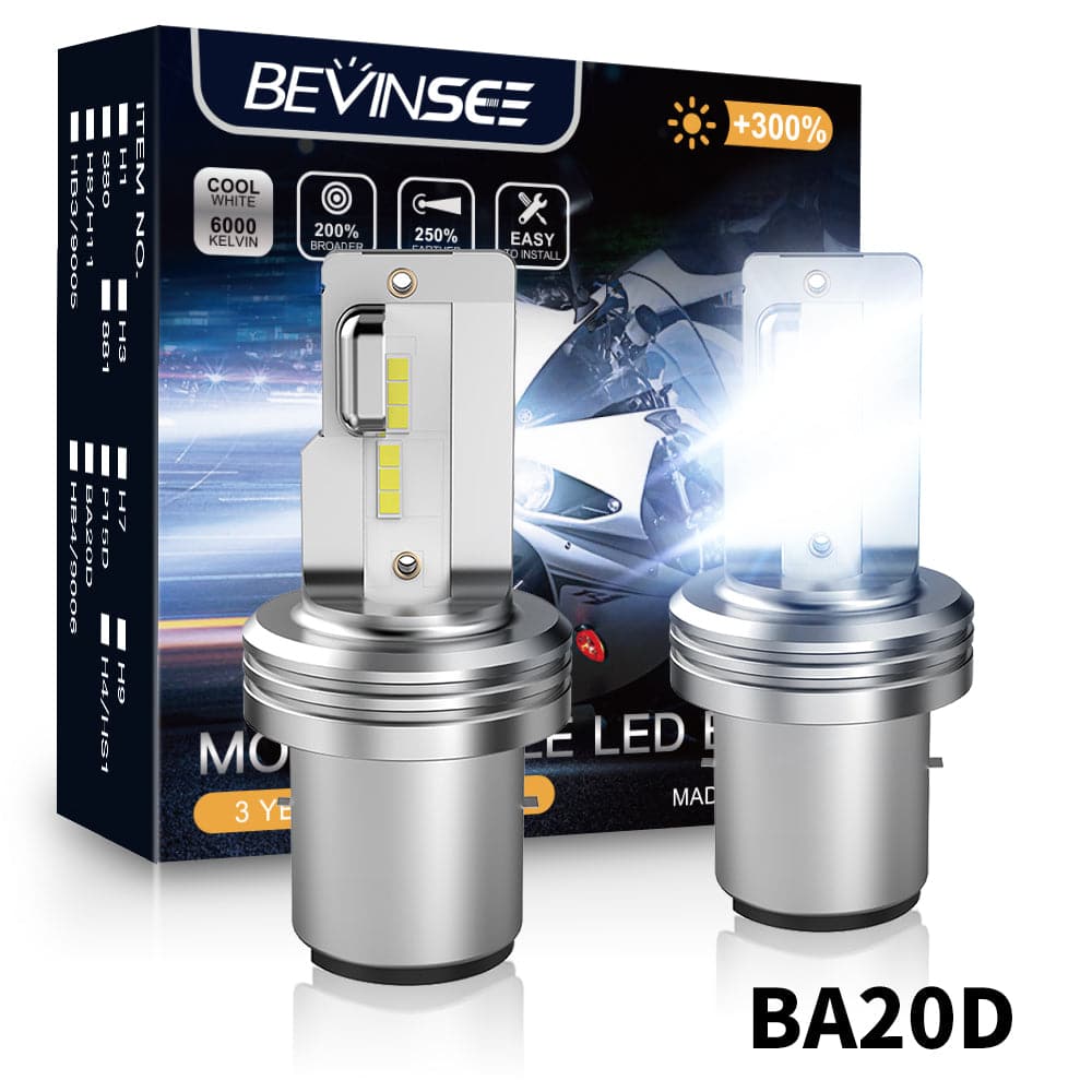 Bevinsee V3 BA20D H6 S2 LED Headlight White Bulb Hi Lo Beam