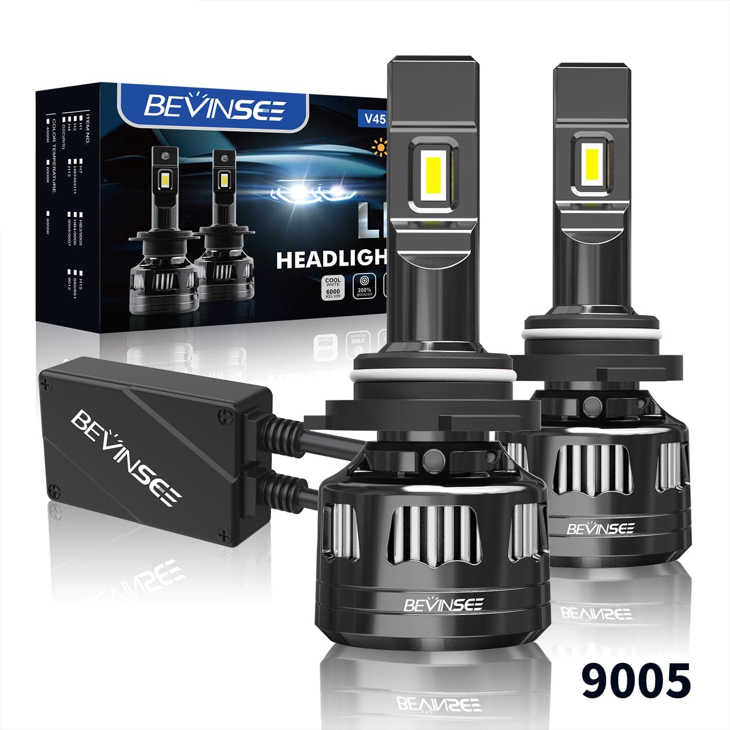 BEVINSEE V45 9005/HB3 Super Bright LED Headlight 6000K