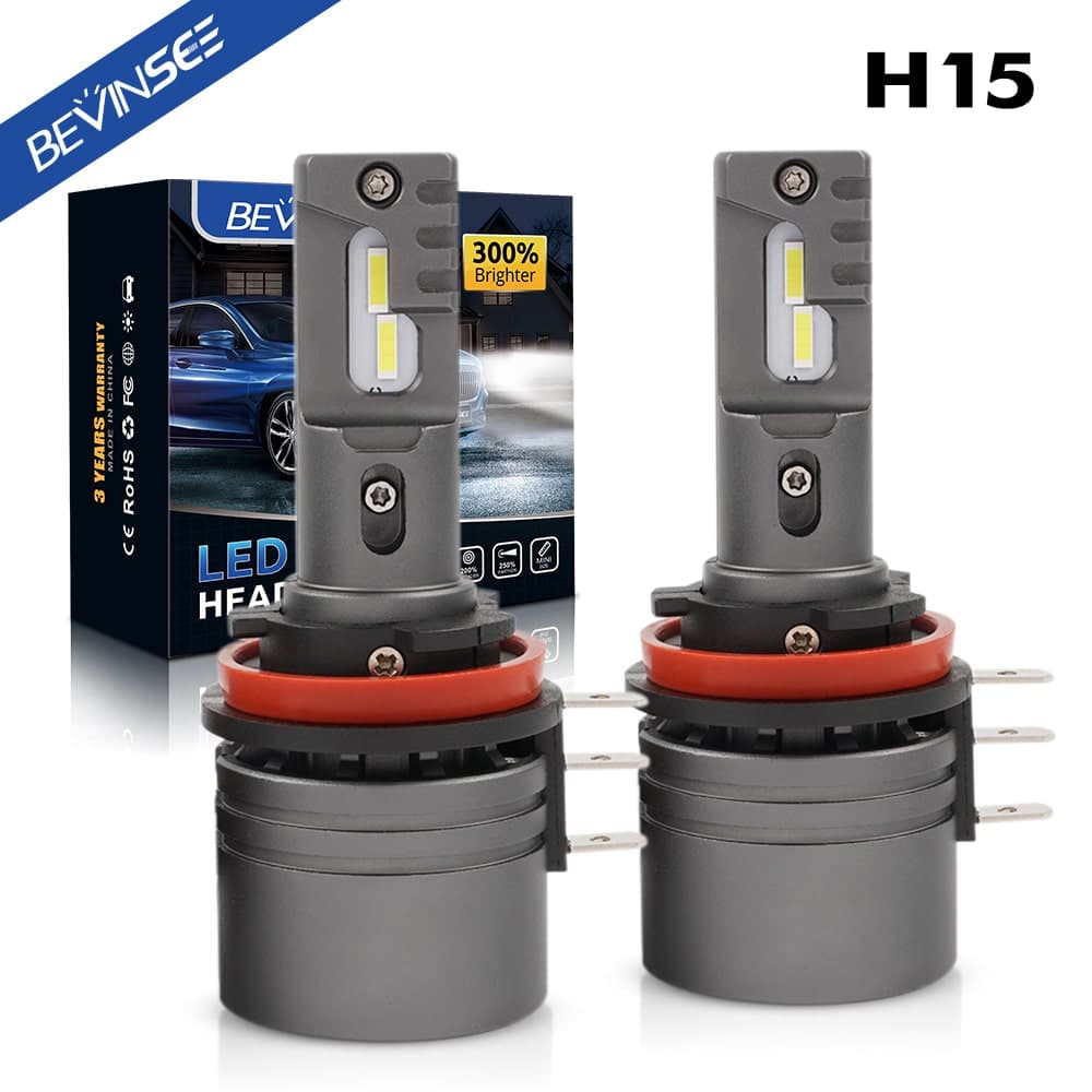 BEVINSEE 2X H15 LED Headlight Bulbs DRL Day Running Lights