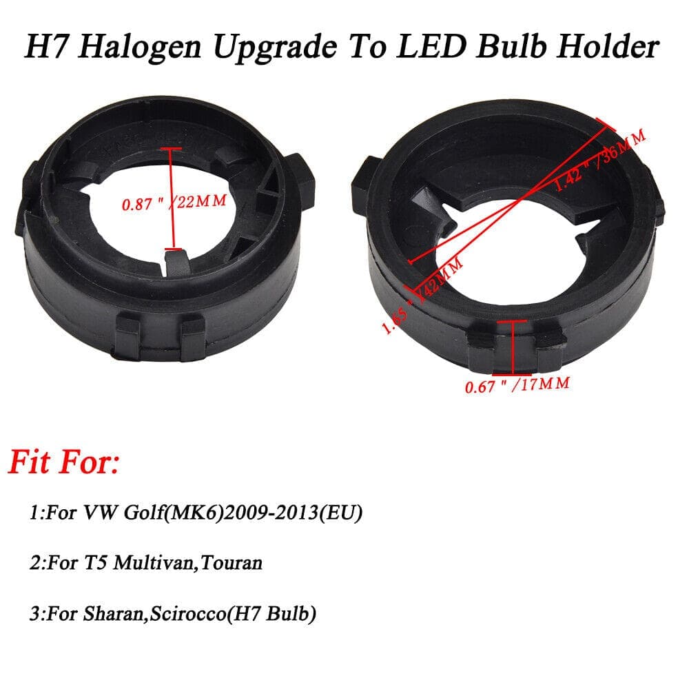 BEVINSEE H7 LED Headlight Bulb Adapter Black Retainer Holder For Golf MK6 2009-2013