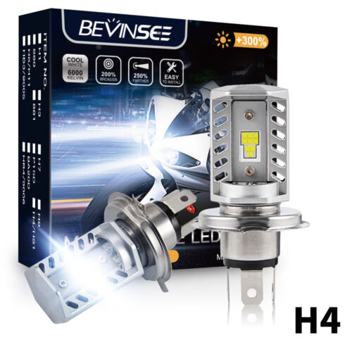 Bevinsee H4 9003 Motorcycle LED Headlight Bulbs Bright Hi/Low Beam Scooter Light