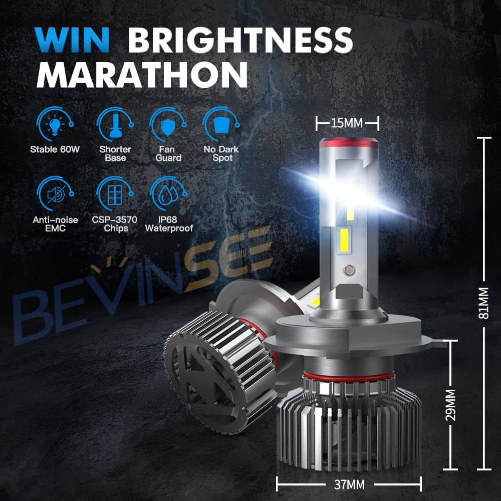 BEVINSEE Running lights 65W 13000LM Super Bright LED