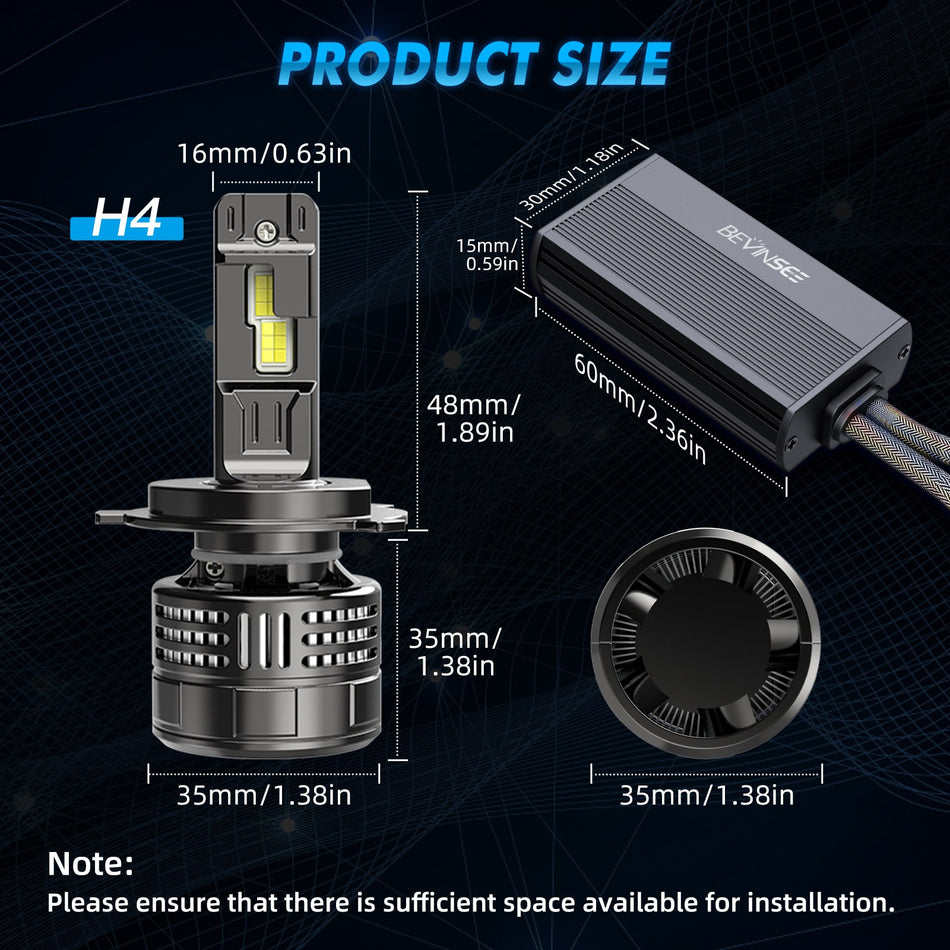BEVINSEE V55 Upgrade H4/9003 LED Headlight Bulb 150W/Pair 28,000 LM 6000K