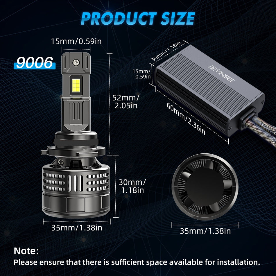 BEVINSEE V55 Upgrade 9006 LED Headlight Bulb 150W/Pair Halogen Replacement