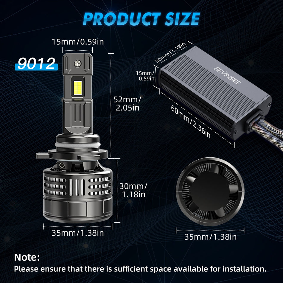 BEVINSEE V55 Upgrade 9012 LED Headlight Bulb 150W/Pair 28,000 LM 6000K
